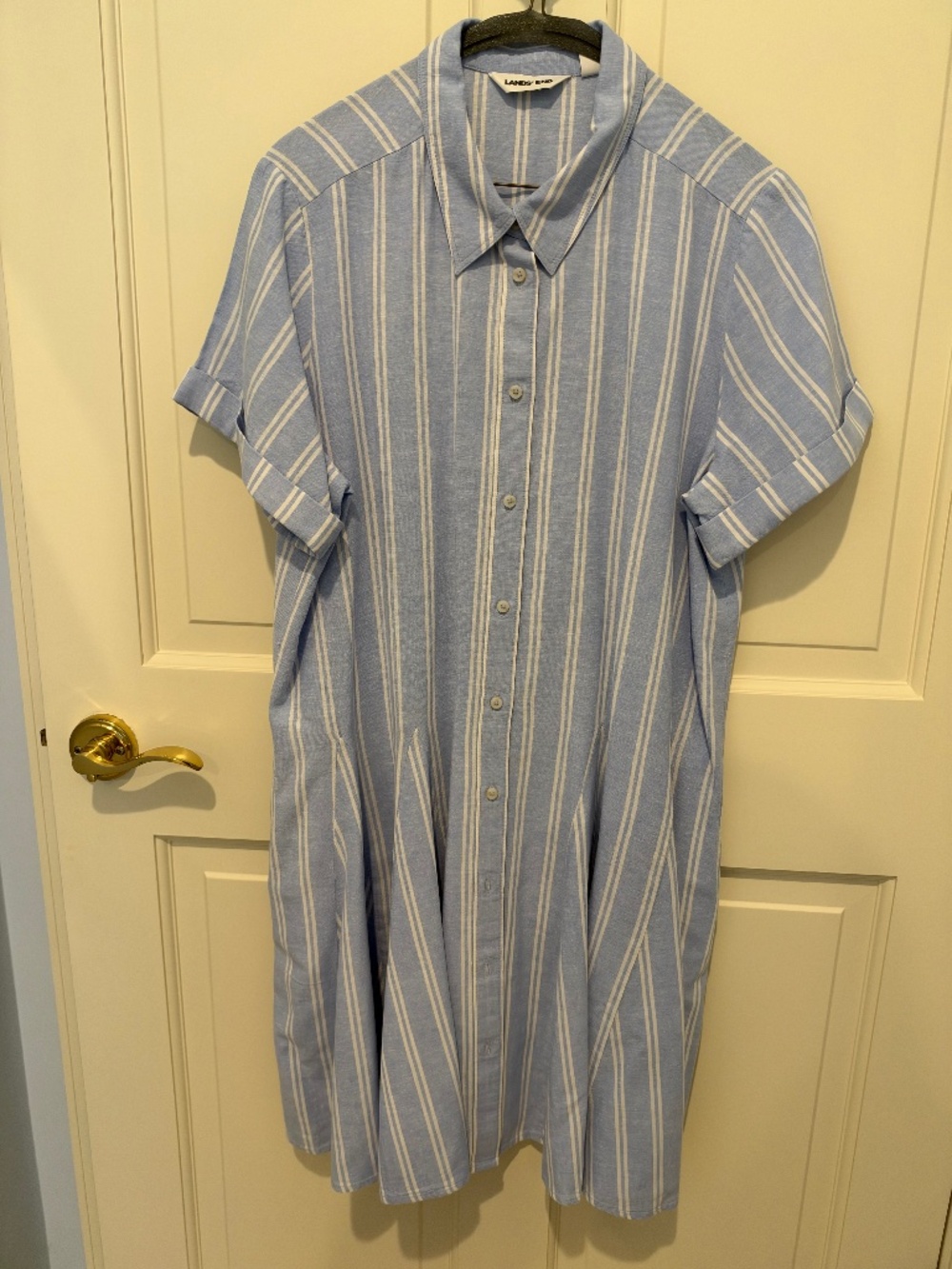 Lands’ End Blue & White Striped Shirt Dress | Size 14